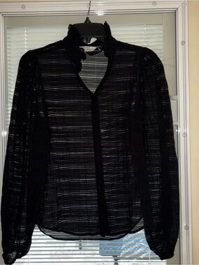 PARIS ATELIER & OTHER STORIES Black Semi Sheer Blouse Ruffled V neckSize 34 EU